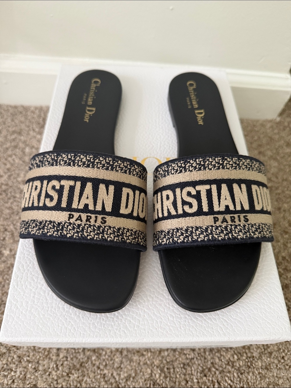 Dior Navy and Beige Dway Slide Sandals 39.5